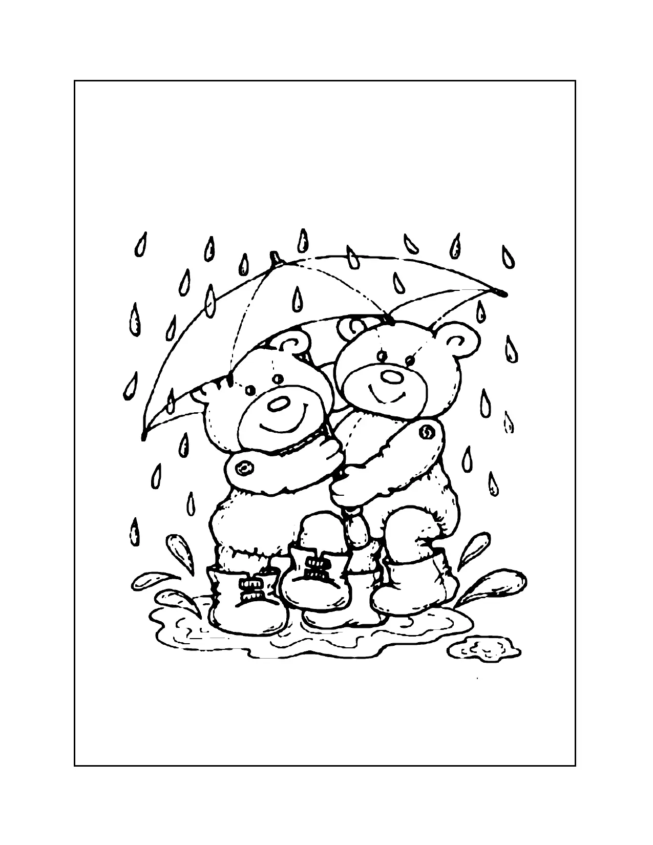 Teddy Bears In The Rain Coloring Page