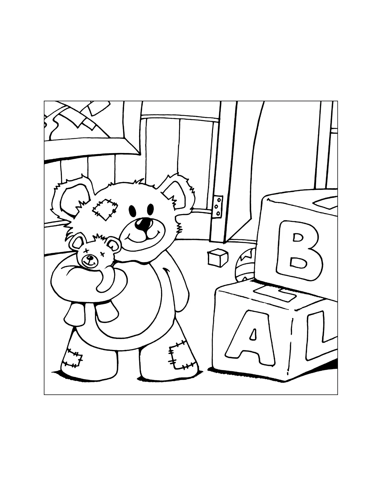 Teddy Bear In Toy Room Coloring Page