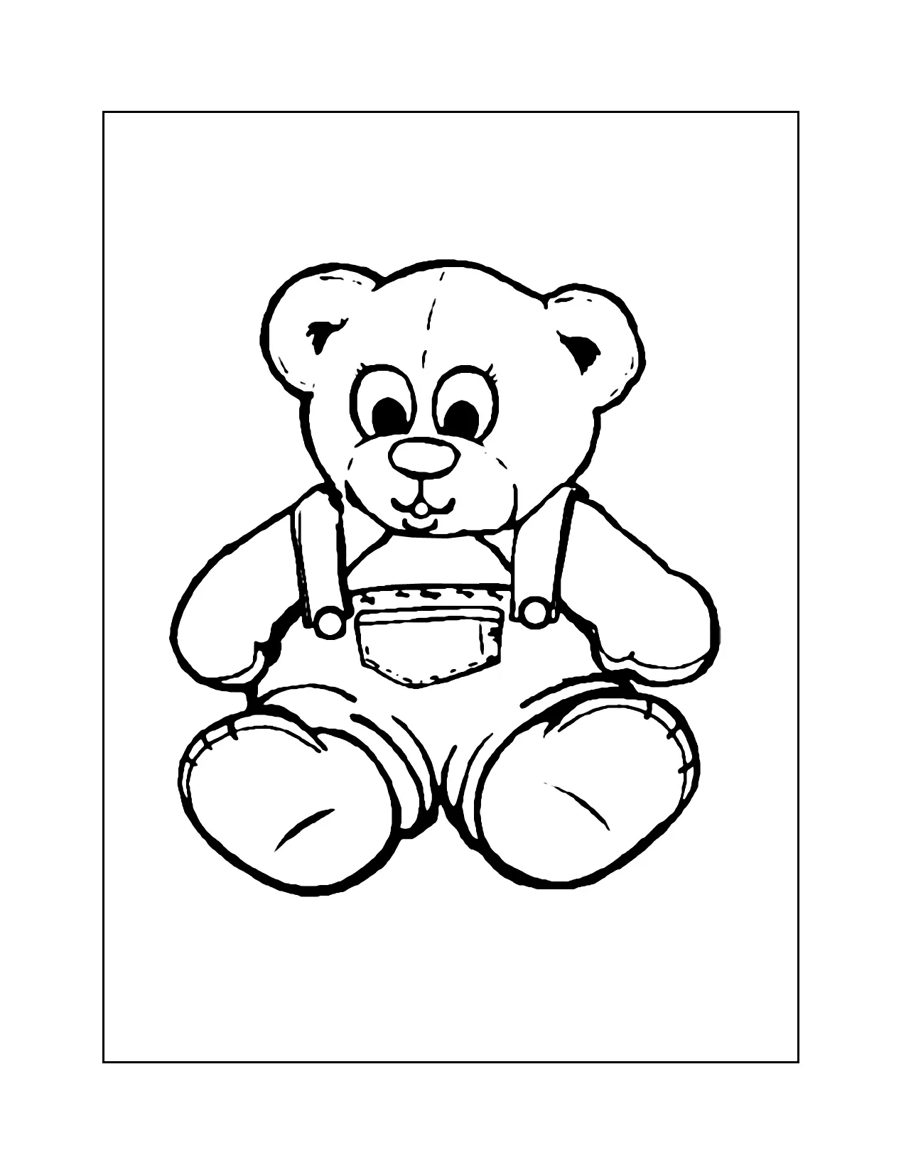 Teddy Bear In Overalls Coloring Page
