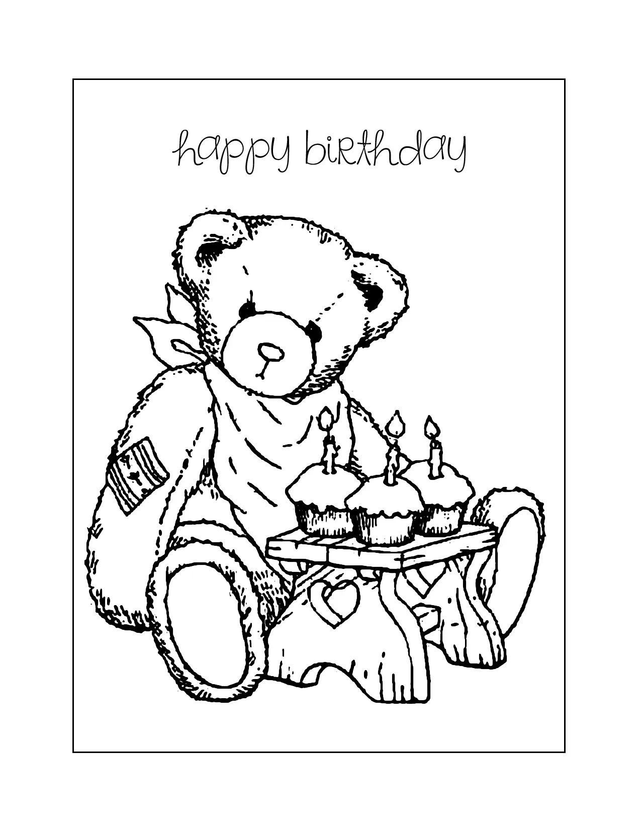 Happy Birthday Teddy Bear Coloring Page