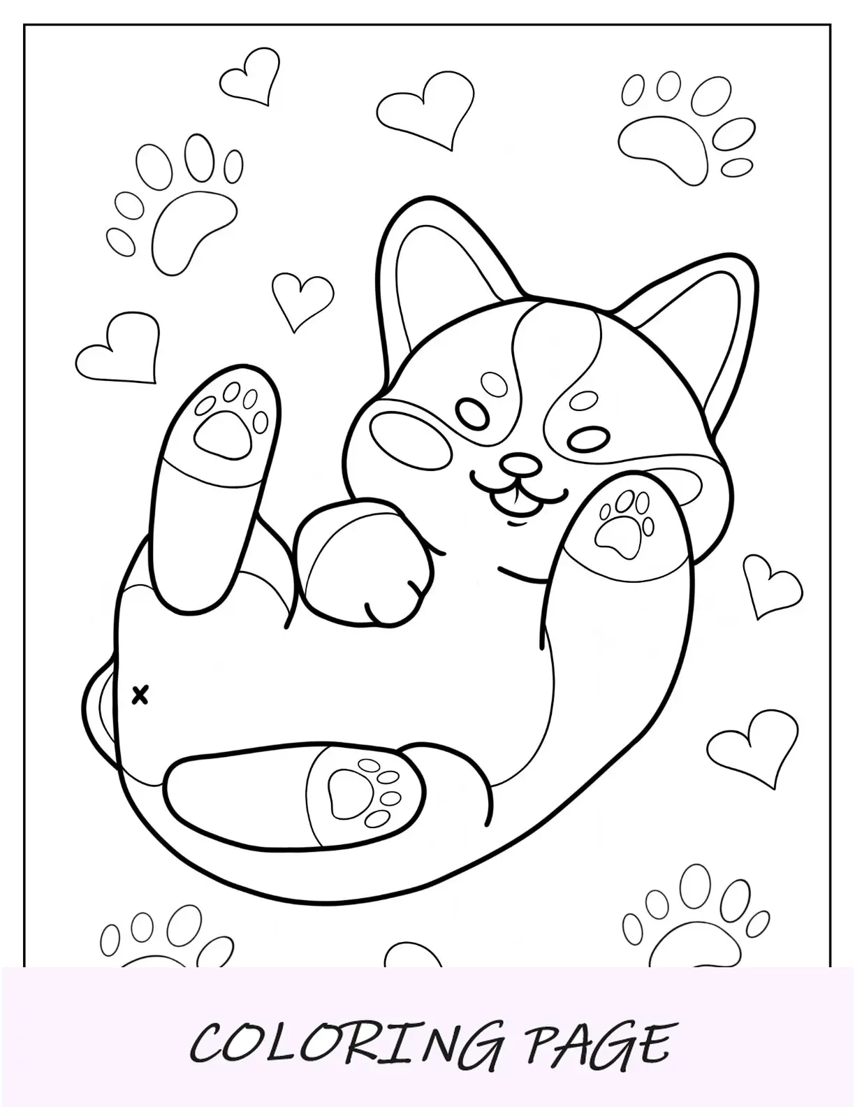 Página para colorir de Corgi deitado de costas com as patas para cima