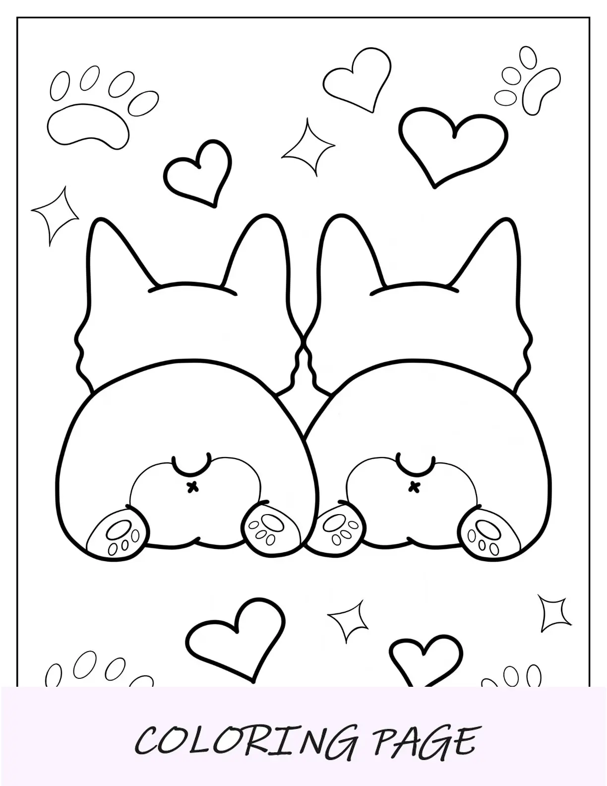 Vista traseira de dois Corgi para colorir splooting