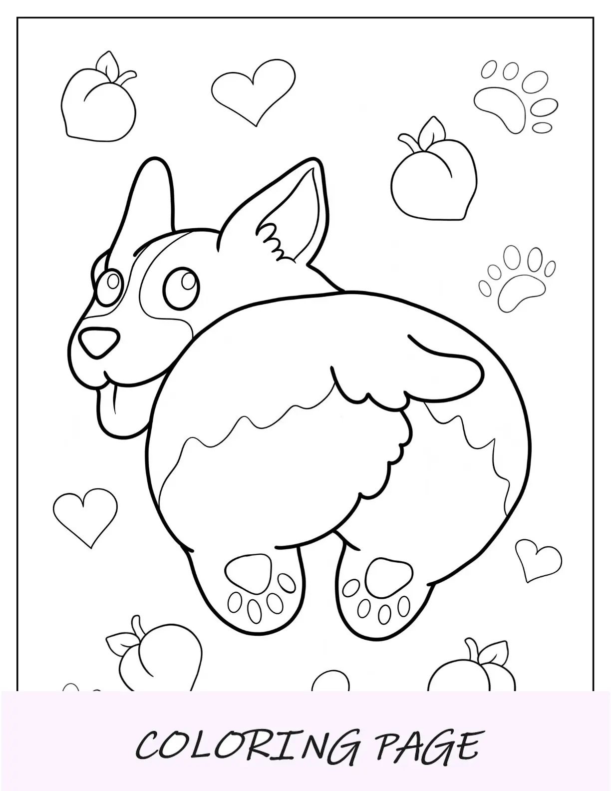 Corgi fofo em formato de coração para colorir bunda