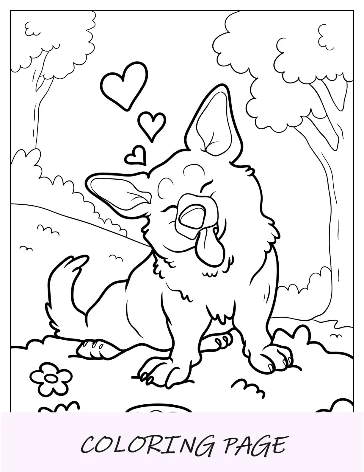 Página para colorir Happy Corgi sentado na grama