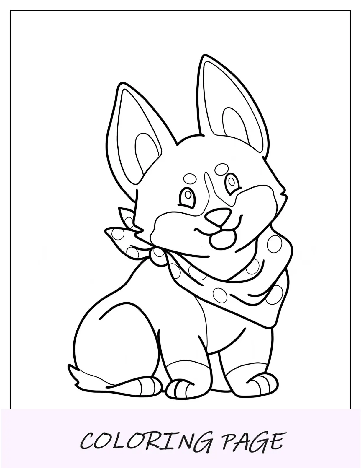 Página para colorir Kawaii Corgi usando lenço de bolinhas para crianças