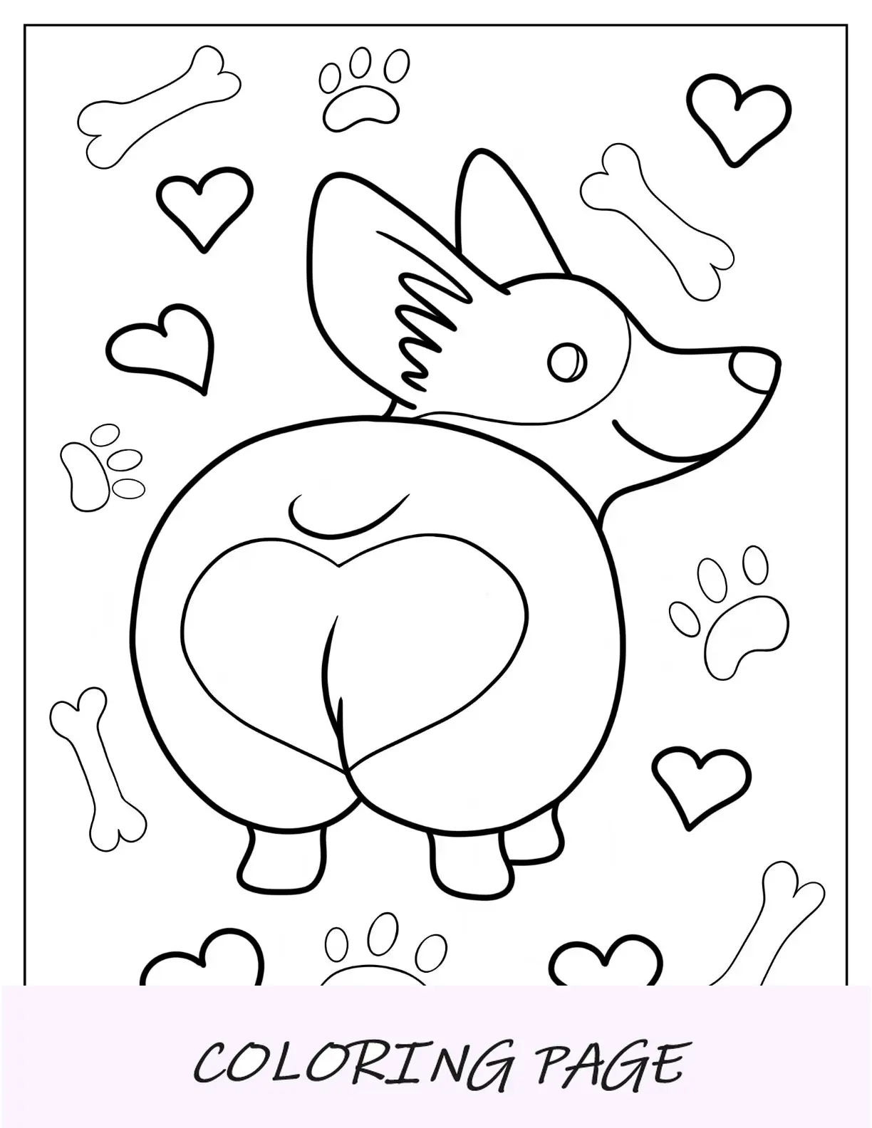 Bunda de página para colorir Corgi em formato de coração