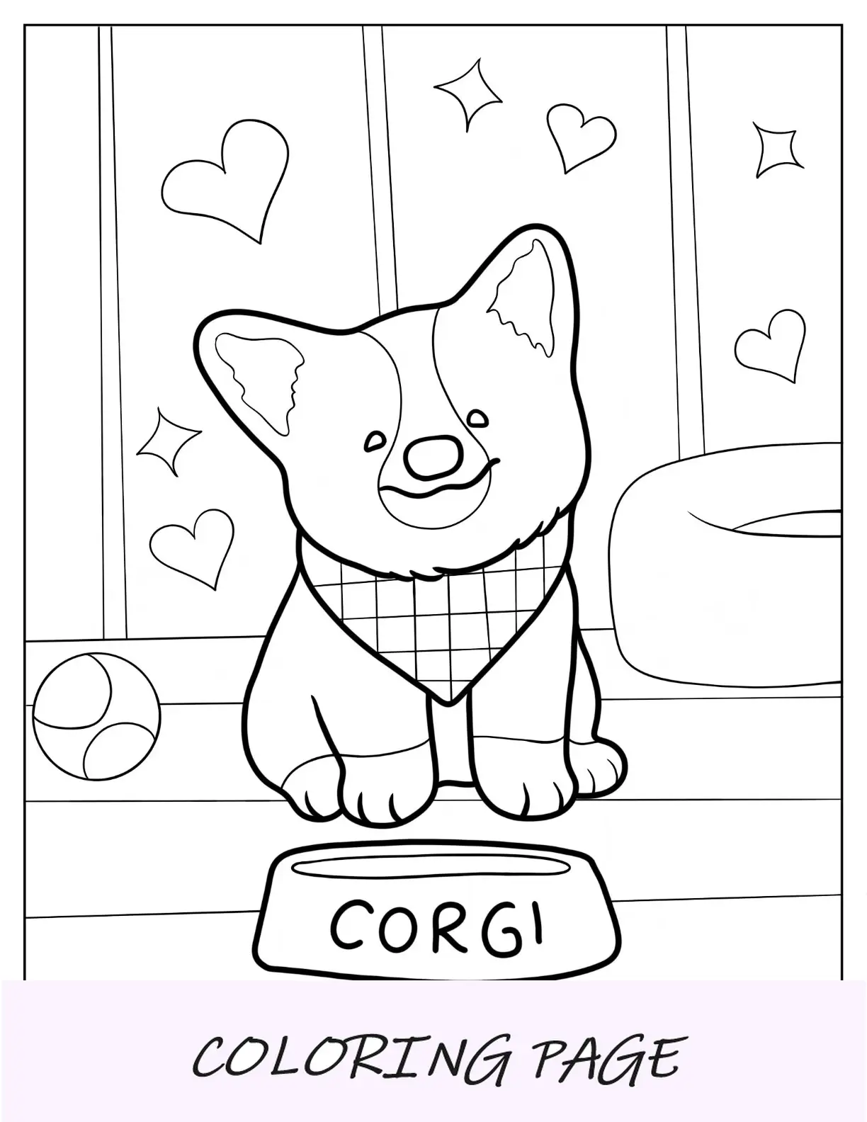 Página para colorir Corgi simples com lenço xadrez