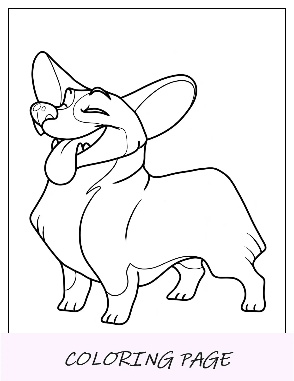 Página para colorir fácil de Corgi com a língua de fora para crianças
