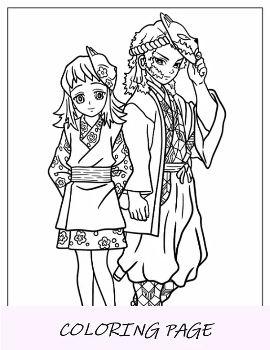 Folha para colorir de Sabito e Makomo