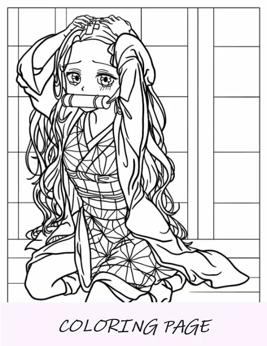 Página para colorir de Nezuko Kamado em lágrimas