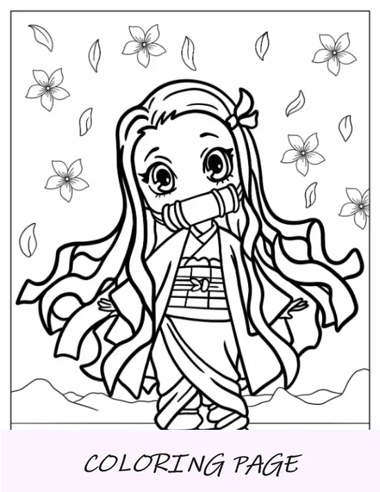 Coloração fácil de Nezuko para crianças em idade pré-escolar