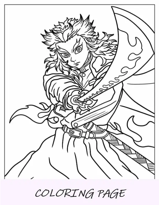 Esboço detalhado da coloração de Kyojuro Rengoku em