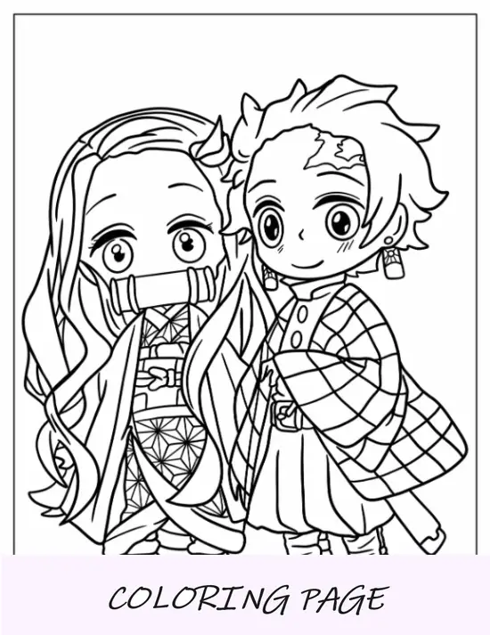 Folha para colorir Chibi Tanjiro e Nezuko