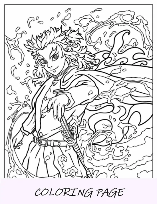 Página para colorir detalhada de Kyojuro Rengoku