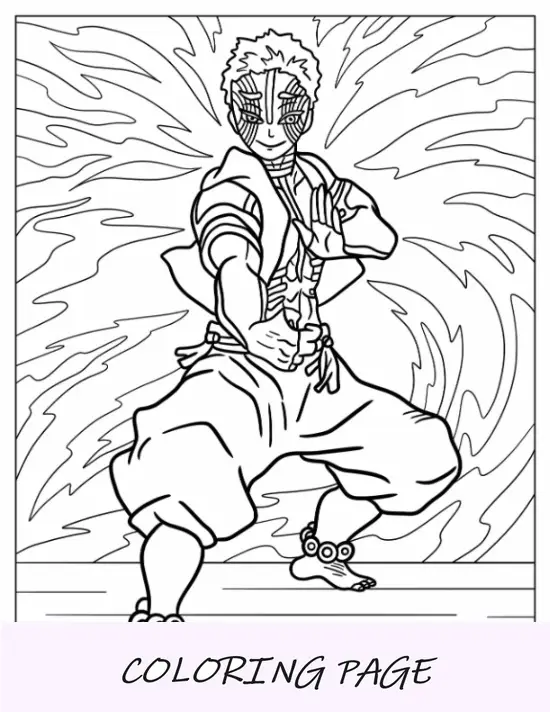 Folha para colorir de Akaza em postura de combate