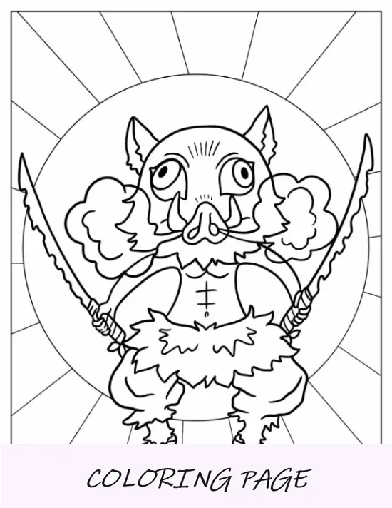 Página para colorir de Inosuke Hashibira com duas espadas
