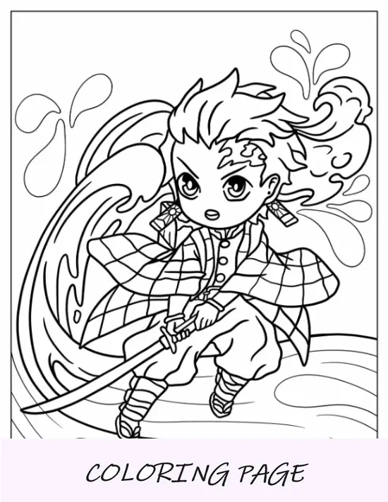Kawaii Tanjiro Lutando para colorir para crianças