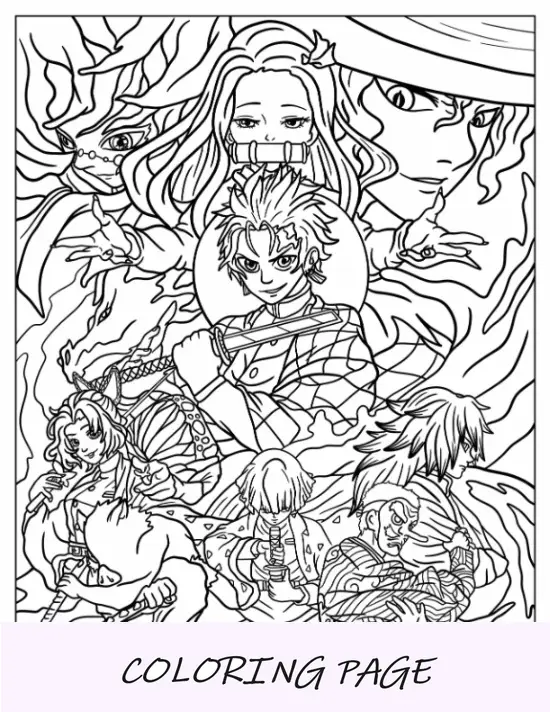 Folha para colorir do Demon Slayer de página inteira