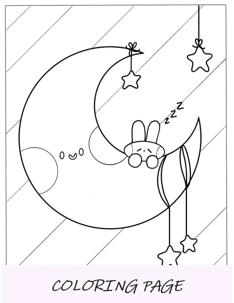 Página para colorir de lua estilo Kawaii fácil