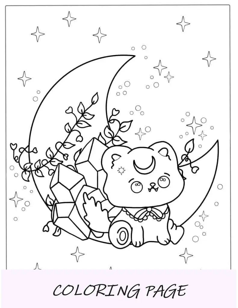 Página para colorir da lua com tema Kawaii