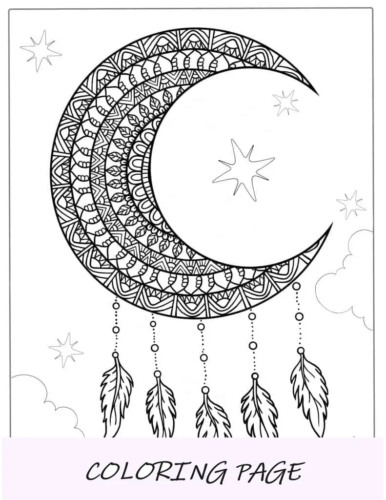 Página para colorir Mandala Dream Catcher Moon para adultos