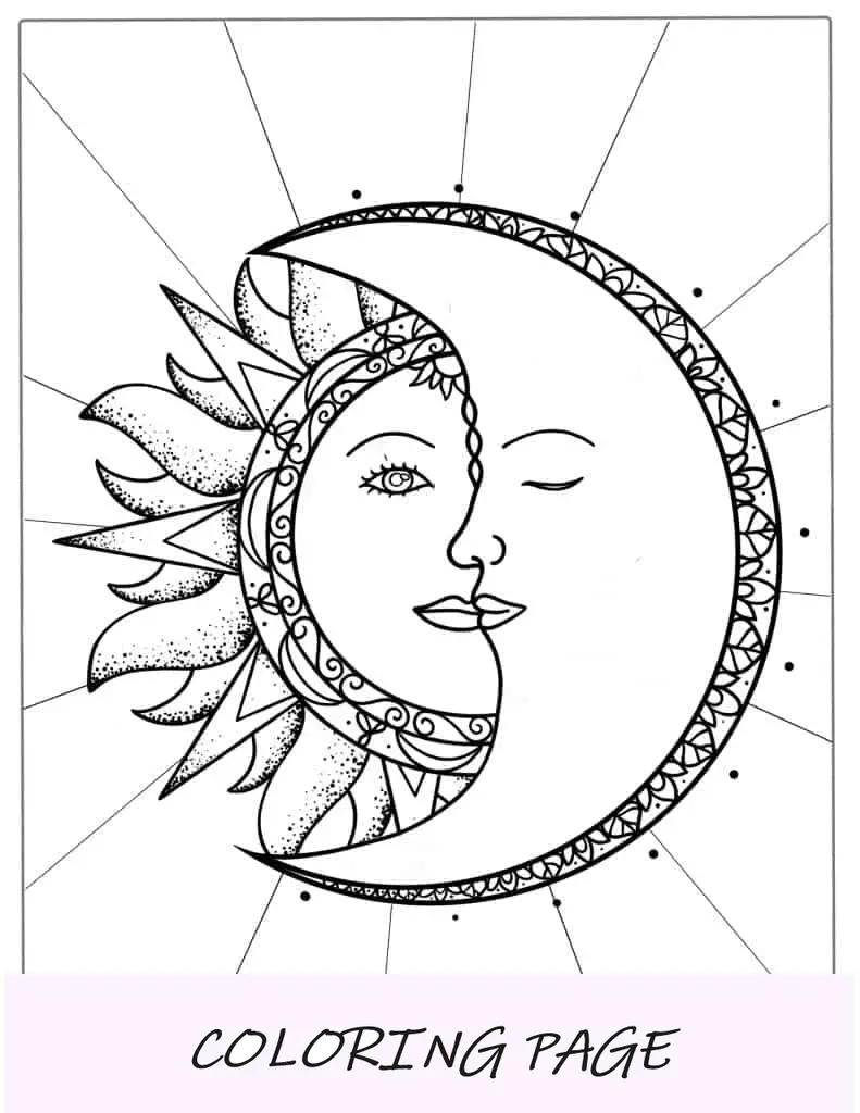 Página para colorir Mandala da Lua e do Sol