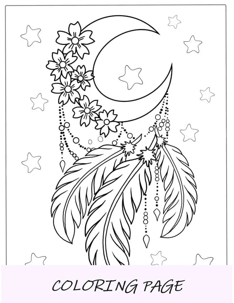 Página para colorir do Dreamcatcher da Lua