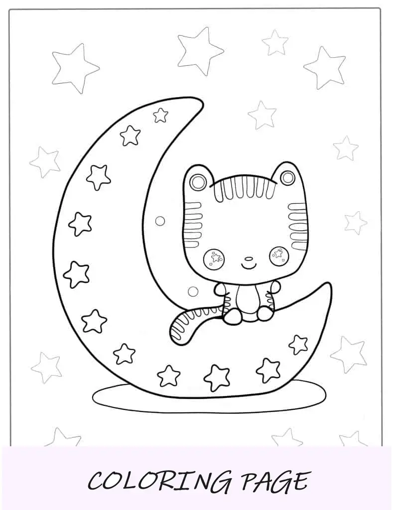 Folha para colorir de lua simples com estrelas