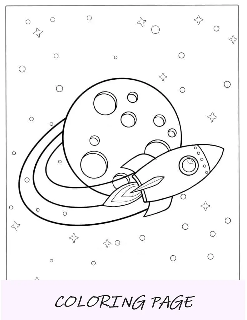 Folha para colorir Foguete voando além da lua
