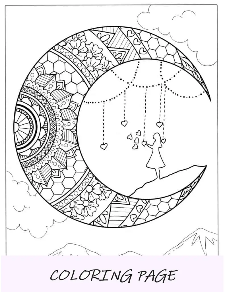 Página detalhada para colorir Mandala Moon