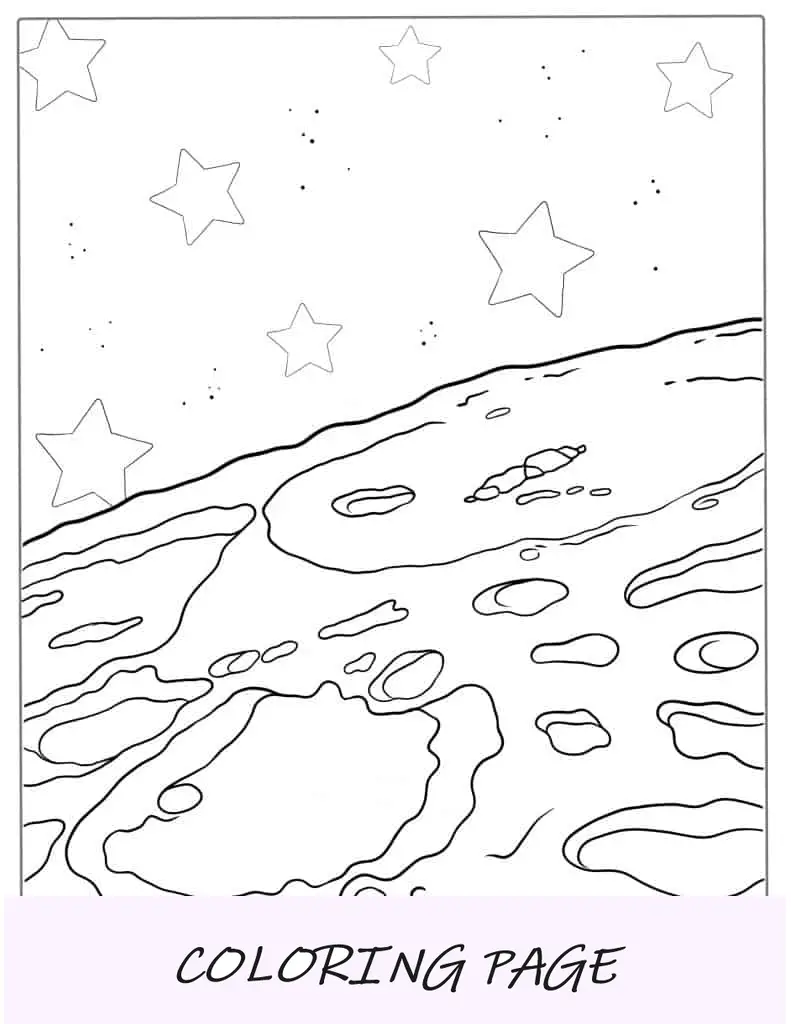 Página para colorir de vista detalhada das crateras lunares