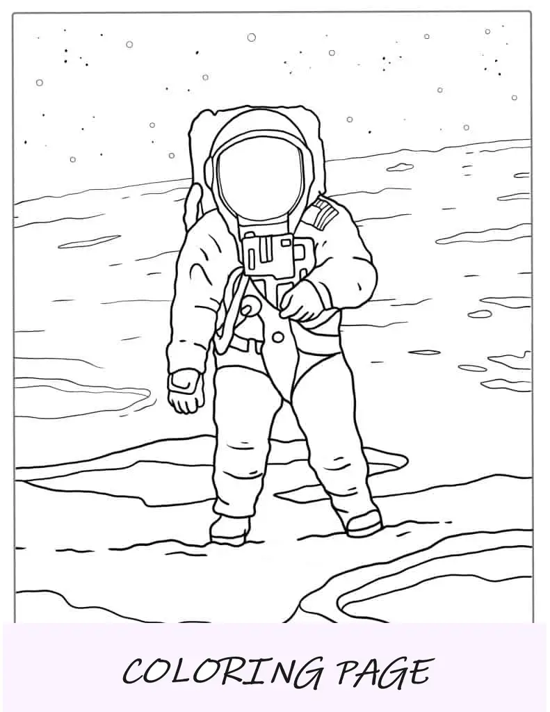 Página para colorir de astronauta andando na lua_
