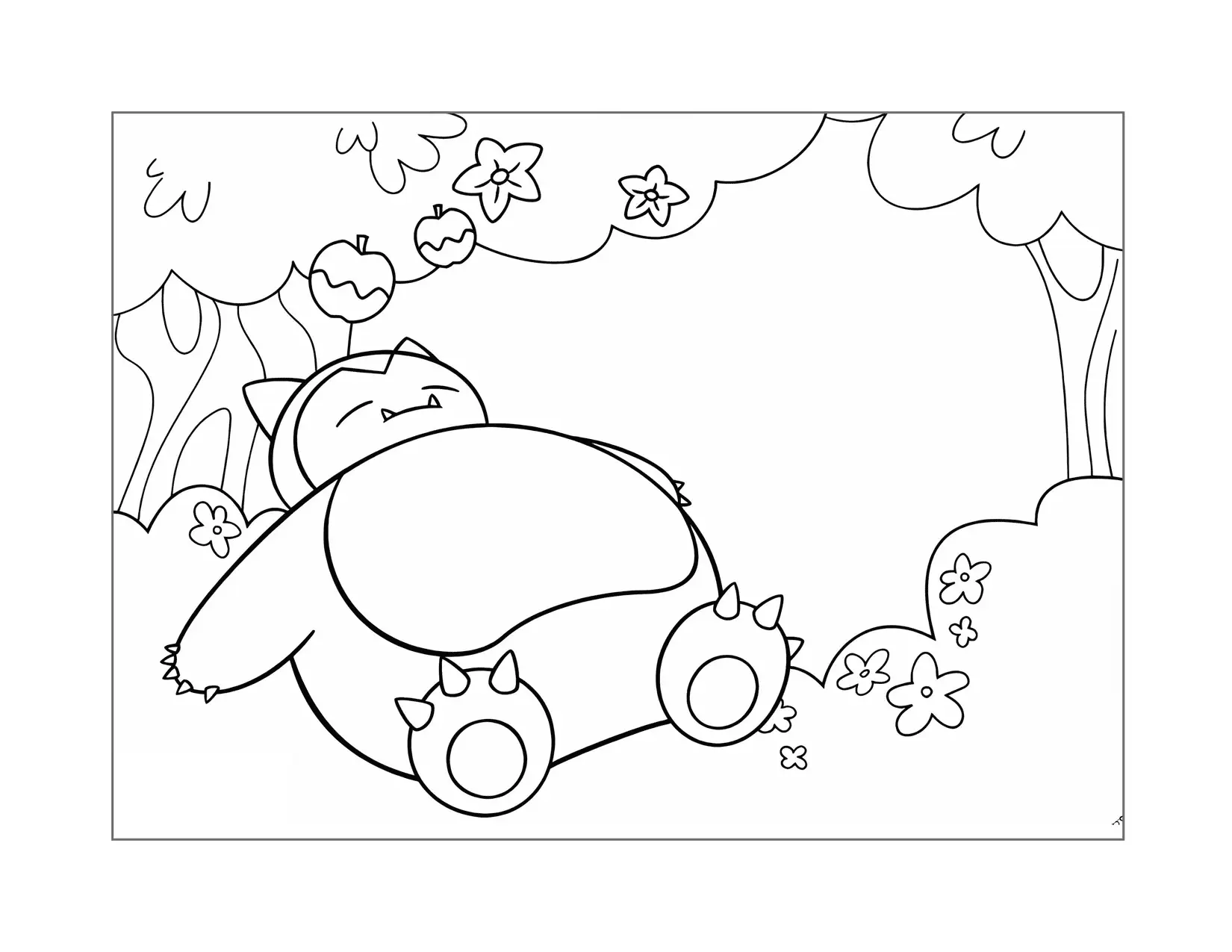 Snorlax Sleeps In The Forest Coloring Page