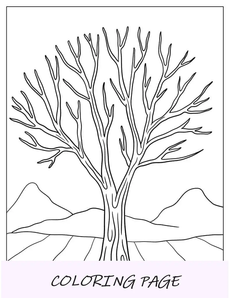 Árvore nua durante o inverno para colorir