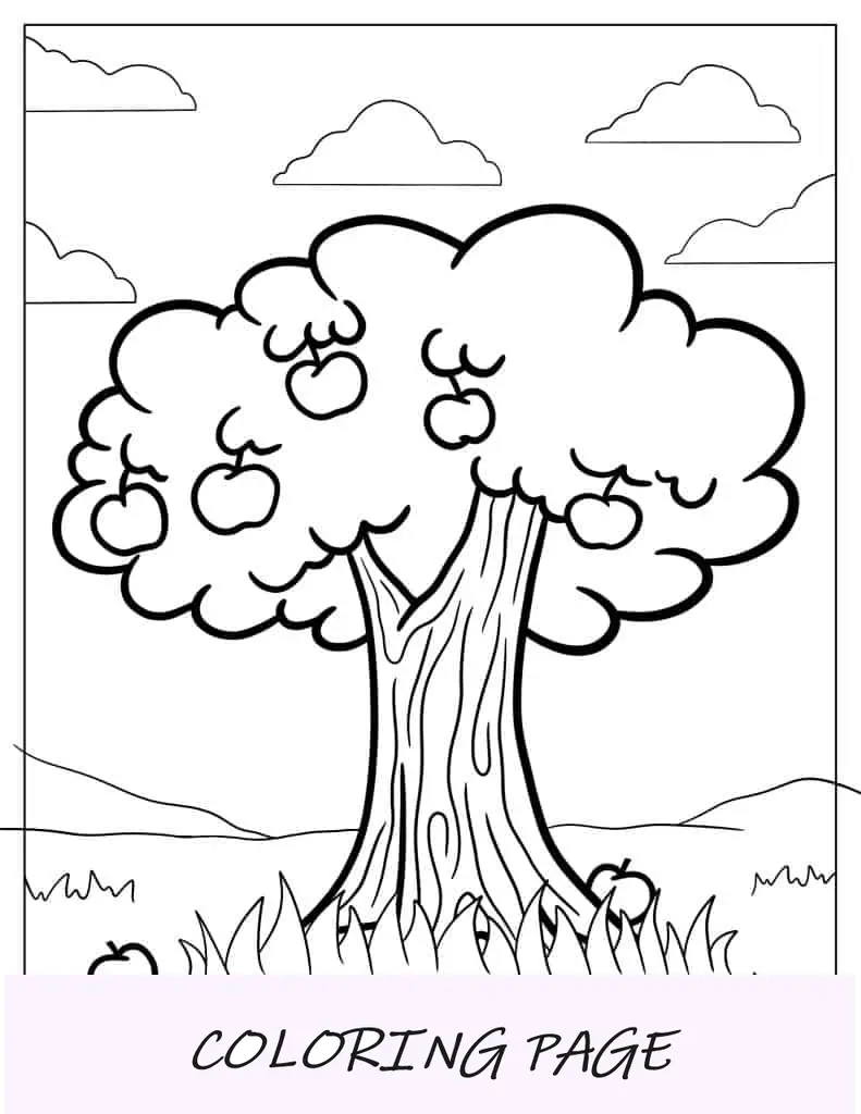 Página para colorir de macieira simples para crianças