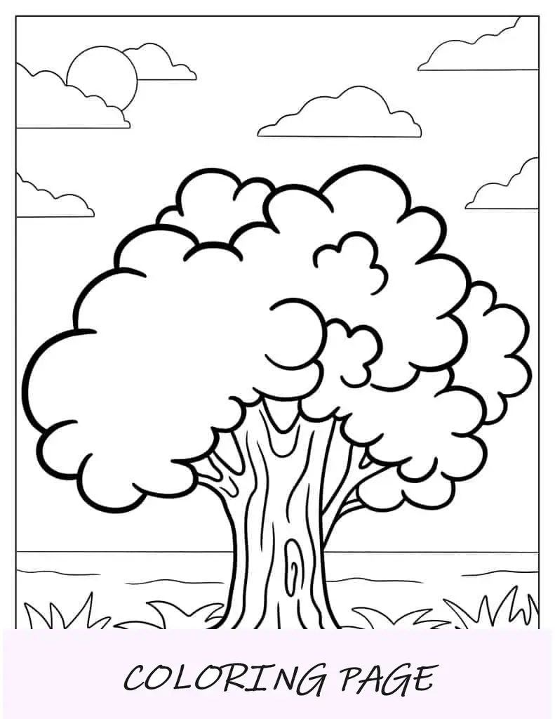 Carvalho Simples Com Tronco Grosso Para Colorir