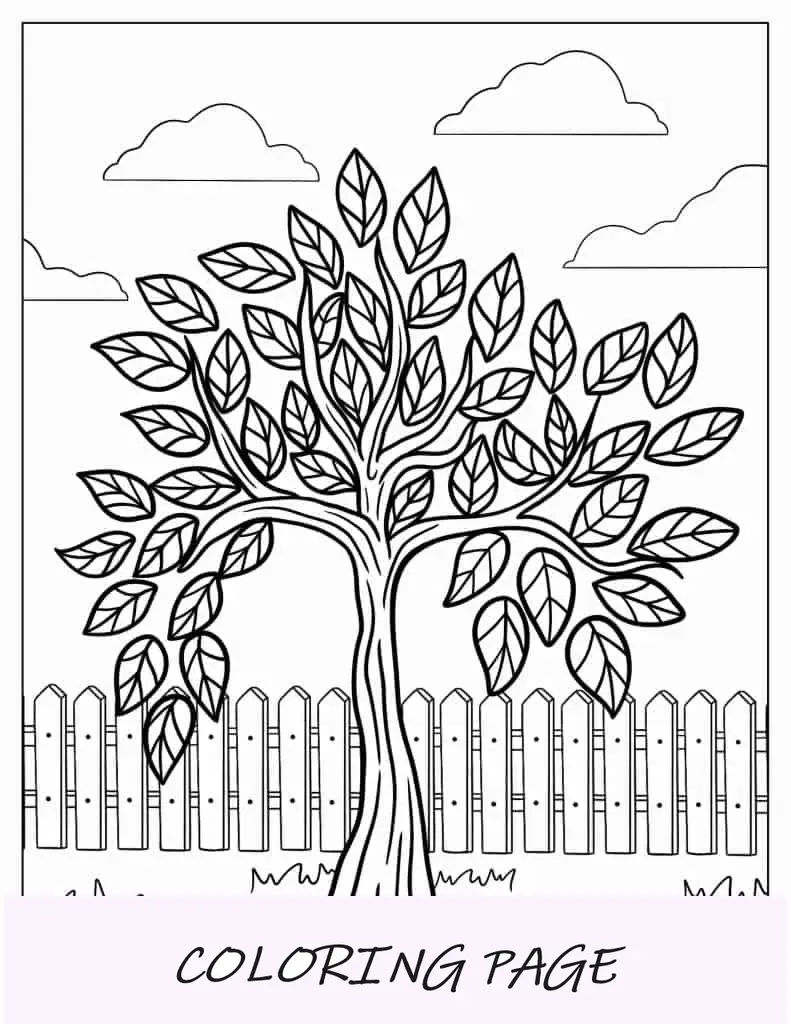 Página para colorir de árvore para crianças