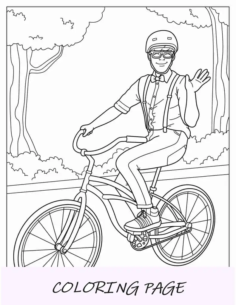 Folha para colorir Blippi andando de bicicleta