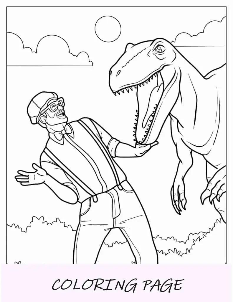 Desenho para colorir de Blippi e T-Rex
