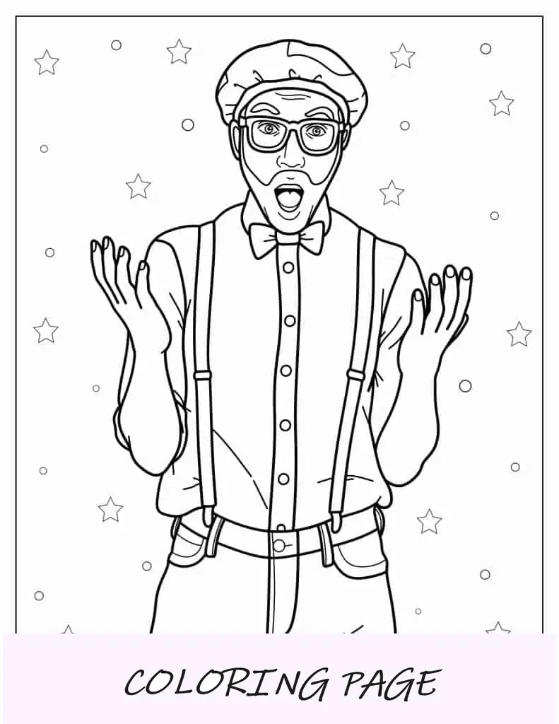 Blippi fácil de colorir para crianças em idade pré-escolar