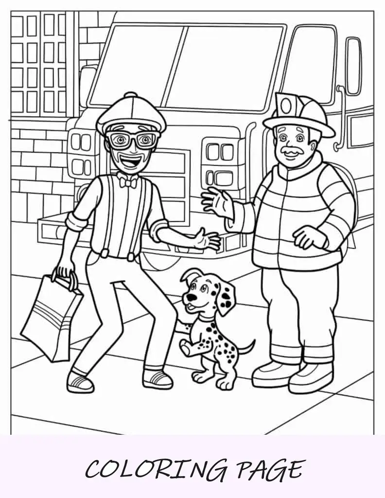 Blippi com Cachorro e Bombeiro