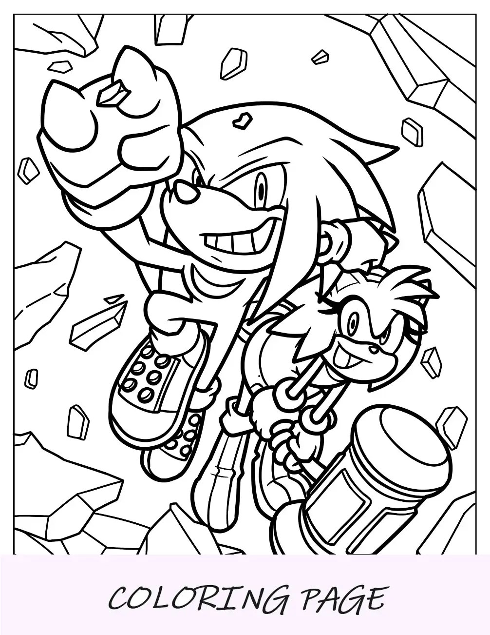 Página para colorir de Amy Rose rompendo a parede com nós dos dedos