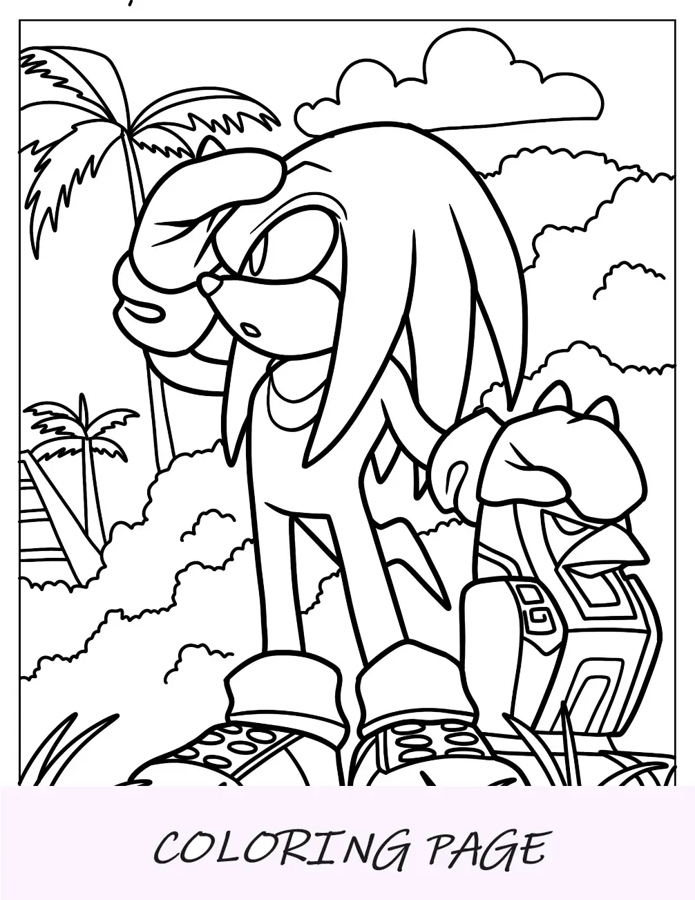 Página para colorir de Knuckles fora do templo místico