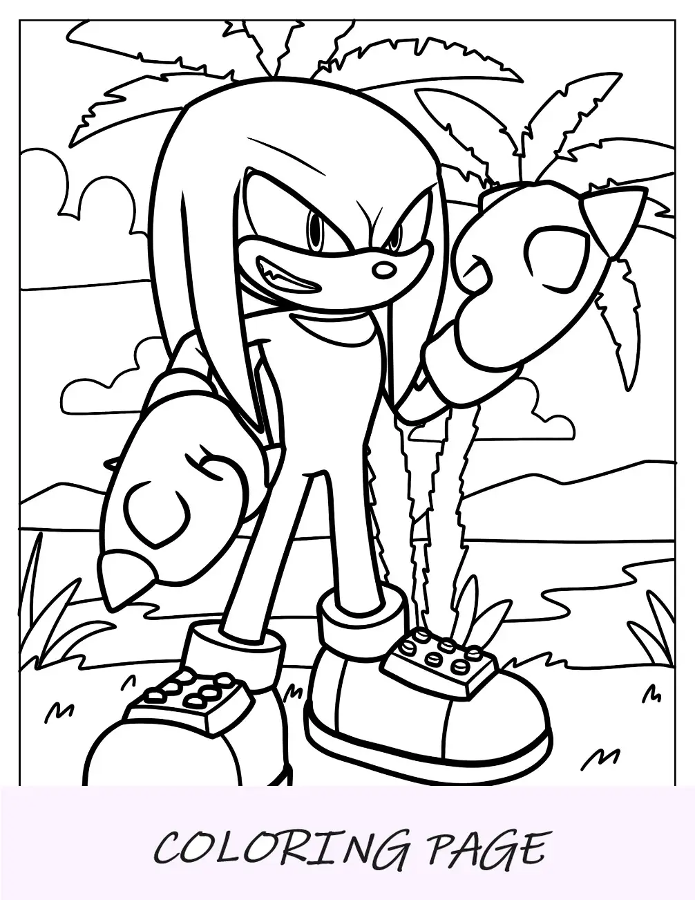 Página para colorir de Knuckles na Ilha dos Anjos