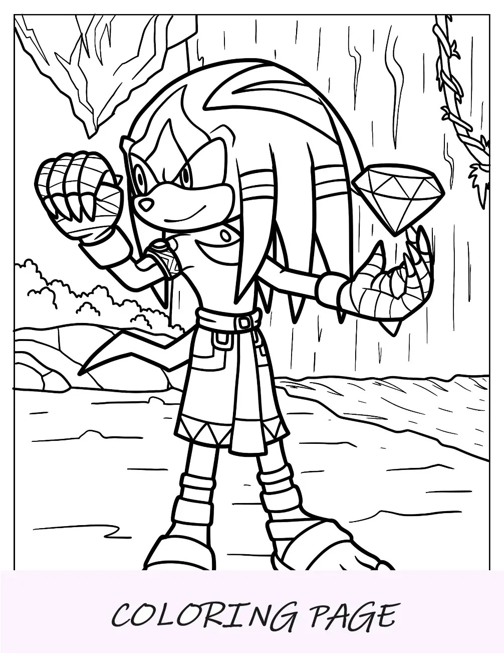 Página para colorir Knuckles Guardando a Esmeralda do Caos