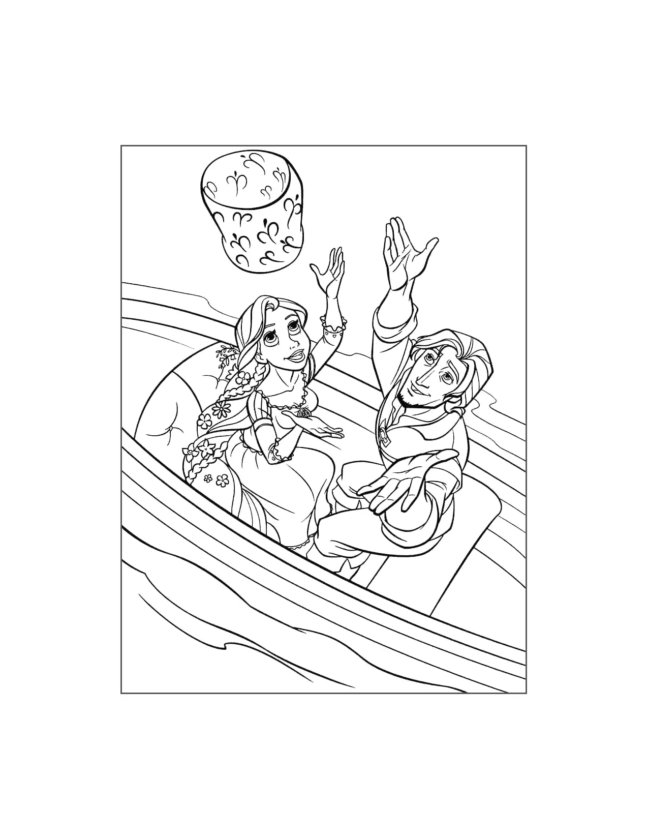 Rapunzel And Flynn Release A Lantern Coloring Page