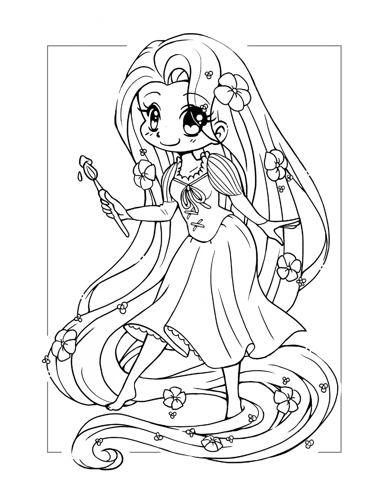 Chibi Rapunzel Painting Coloring Page
