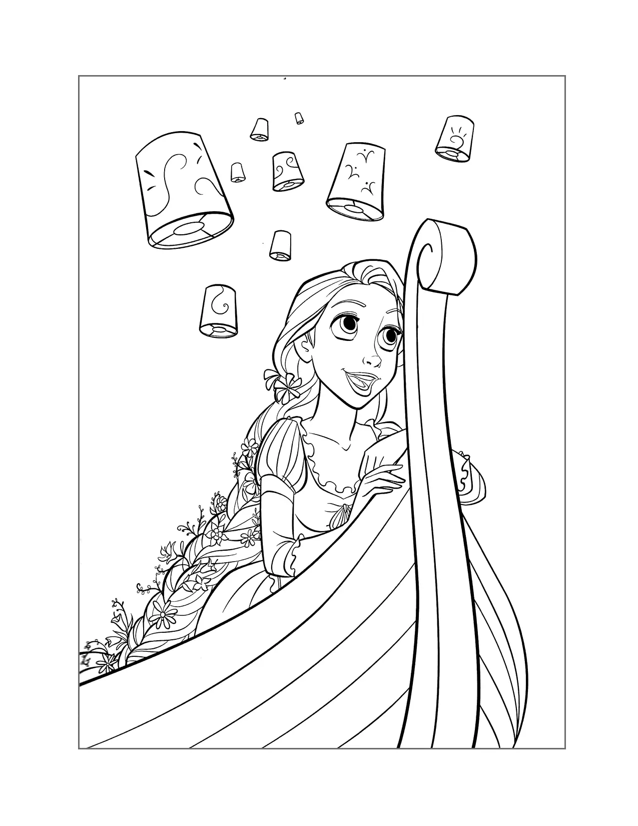 Rapunzel Under The Floating Lanterns Tangled Coloring Page
