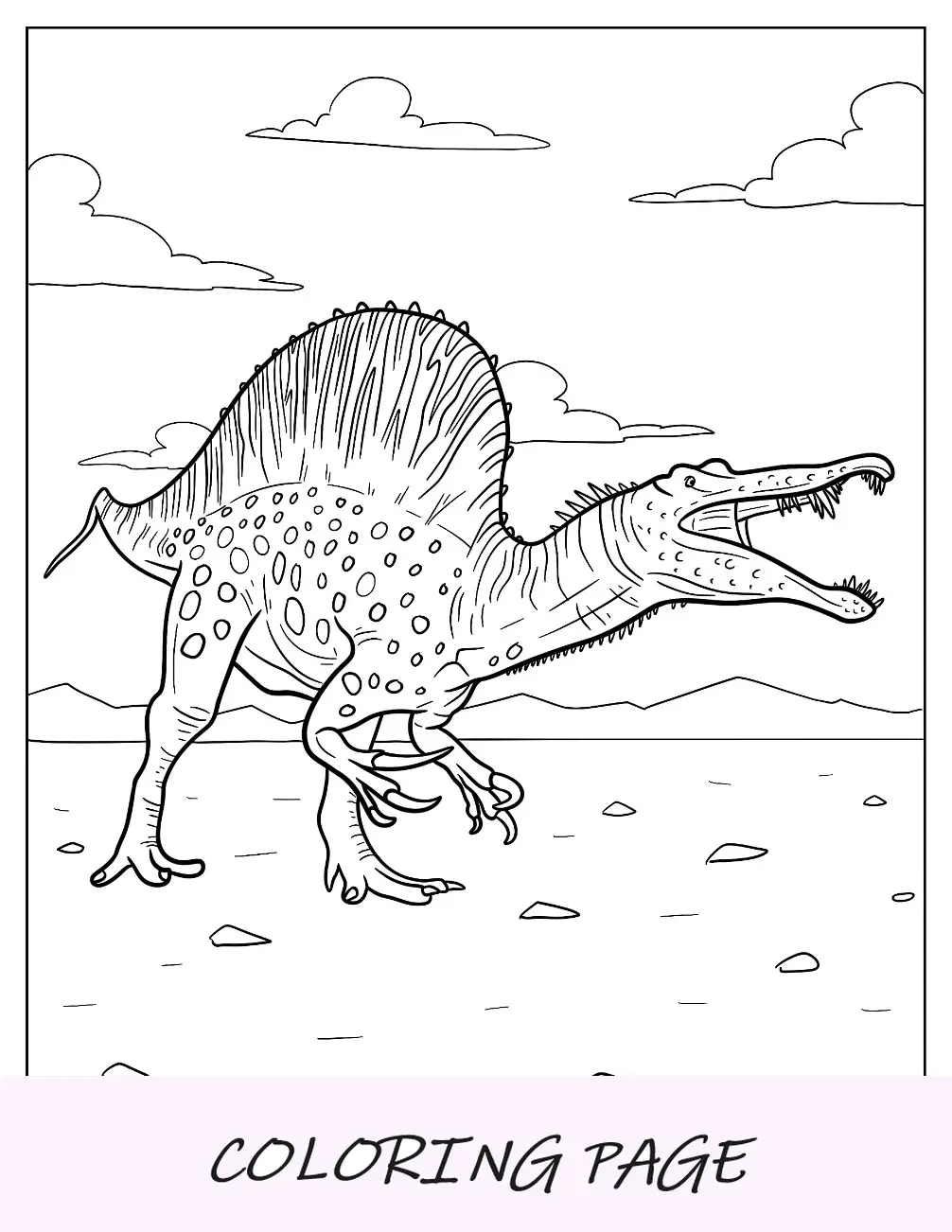 Página para colorear de Spinosaurus punteado rugiendo para niños