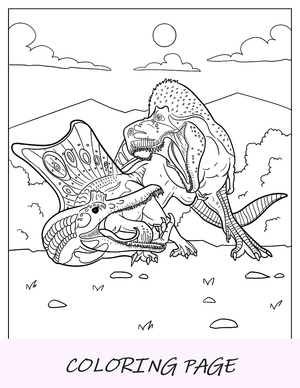 T Rex luchando contra un Spinosaurus para colorear